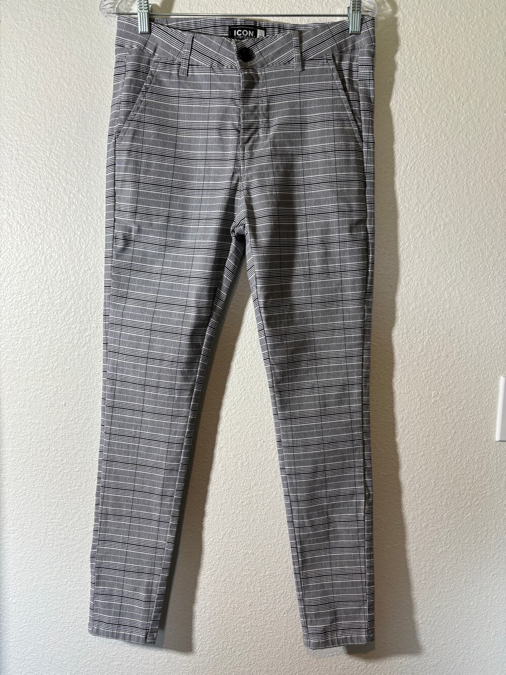 Icon Amsterdam Men's Size 32 Gray Plaid Slim Fit Stretch Trouser Chino Pants
